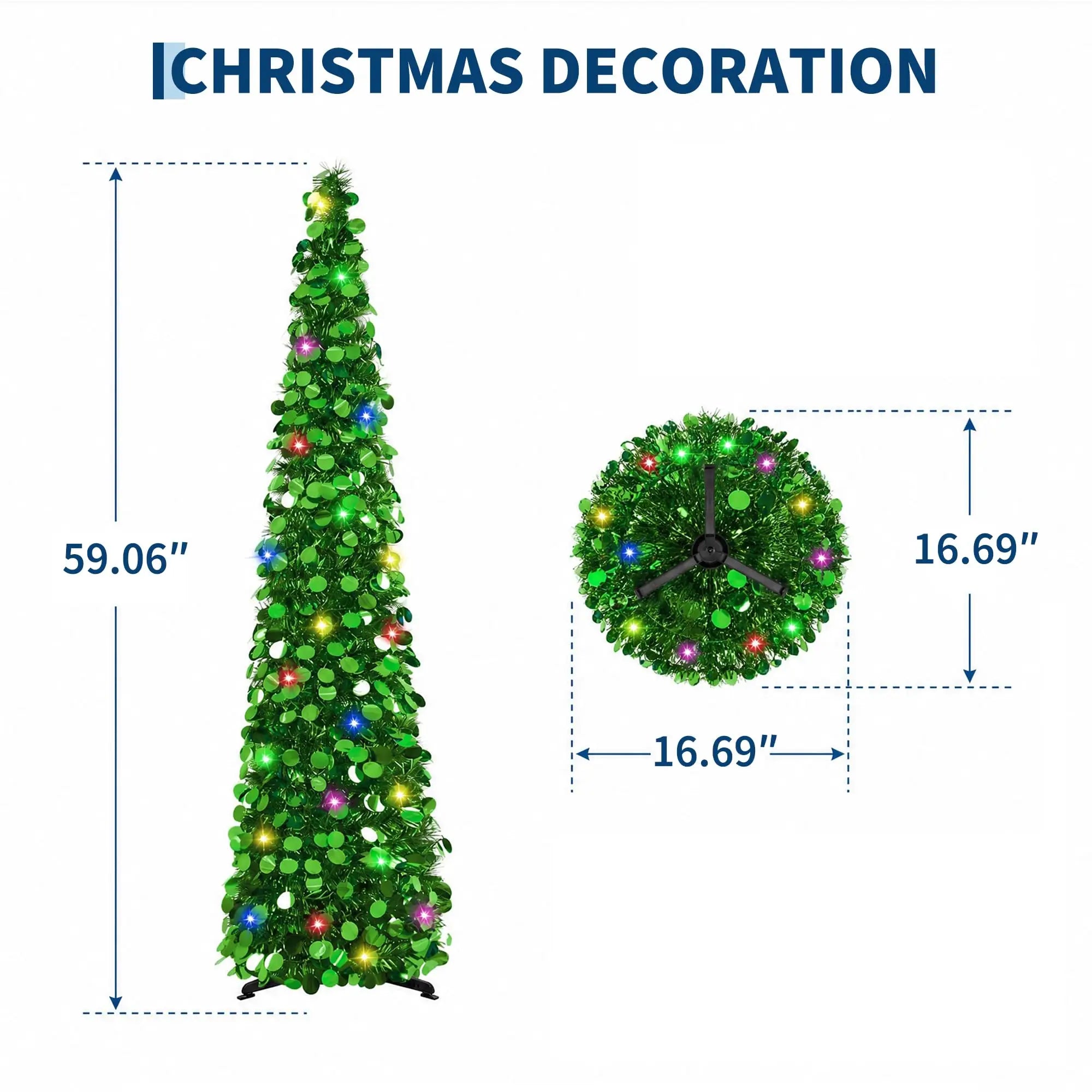 HiMISS 5ft Pre-Lit Pop Up Christmas Tree — Slim Tinsel Pencil Design