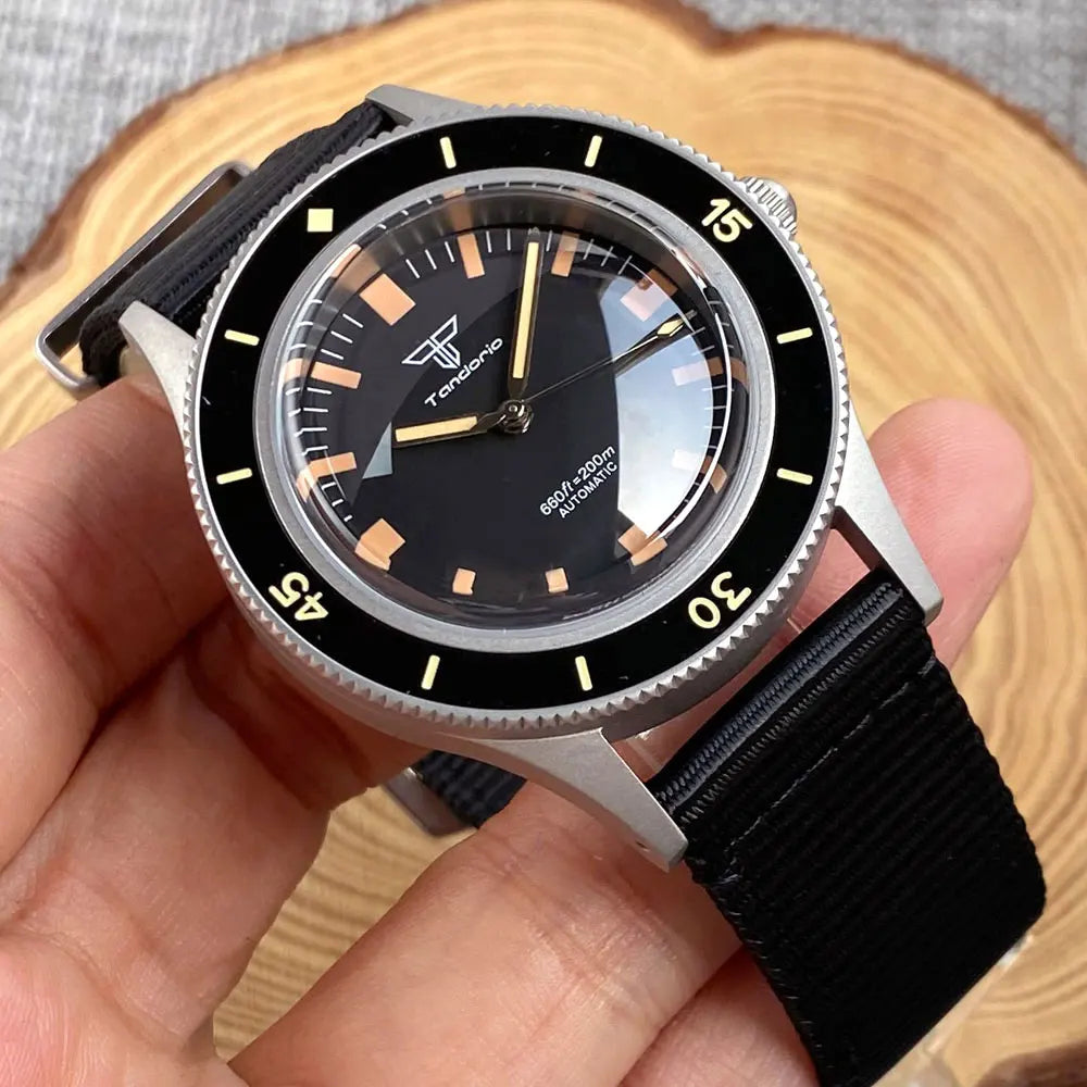 Tandorio Automatic Mechanical Diving Watch — Luminous Sapphire Glass, Black Dial