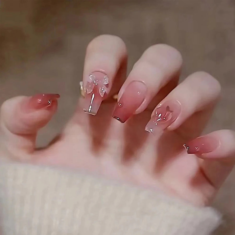 Short Trapezoid Press-On Nails — 24 Piece Resin Set with Application Kit