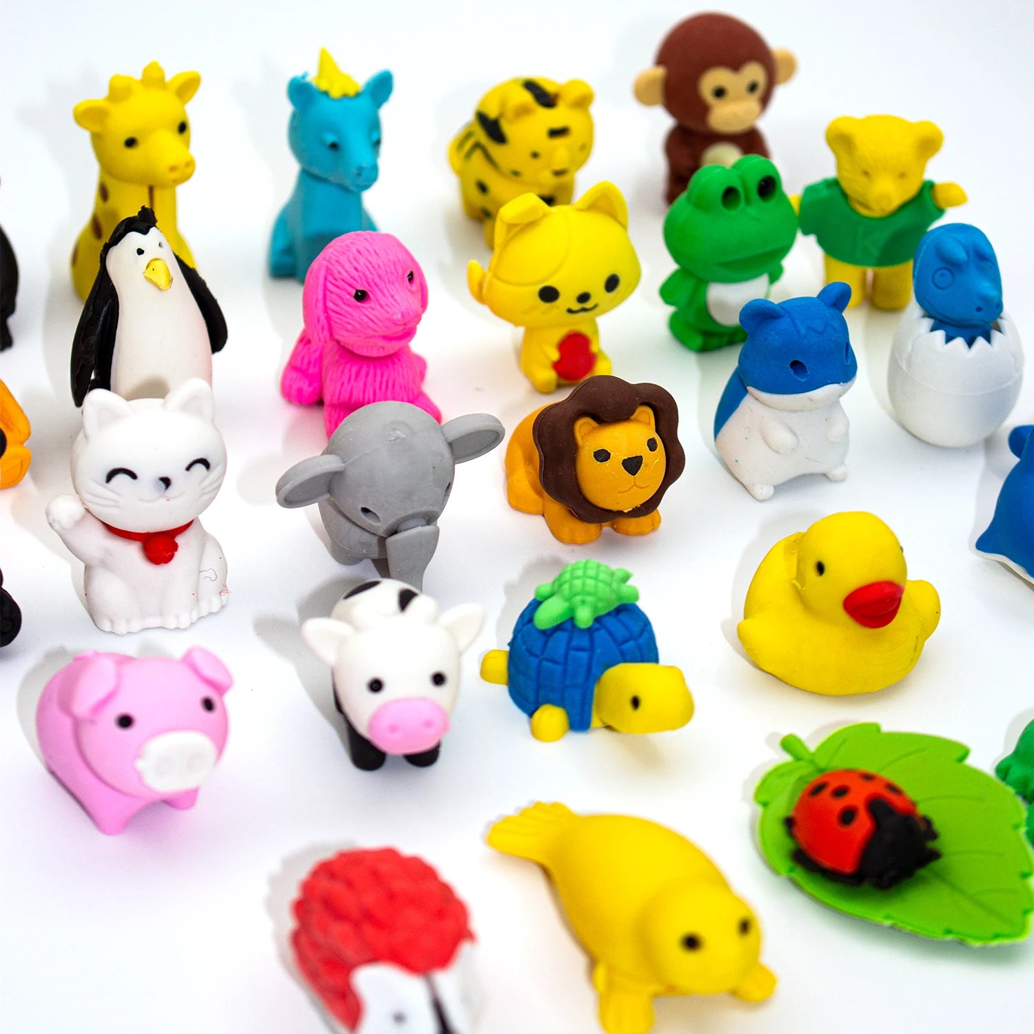 30 Piece Cute Animal Eraser Set — Colorful Mini Stationery for Students