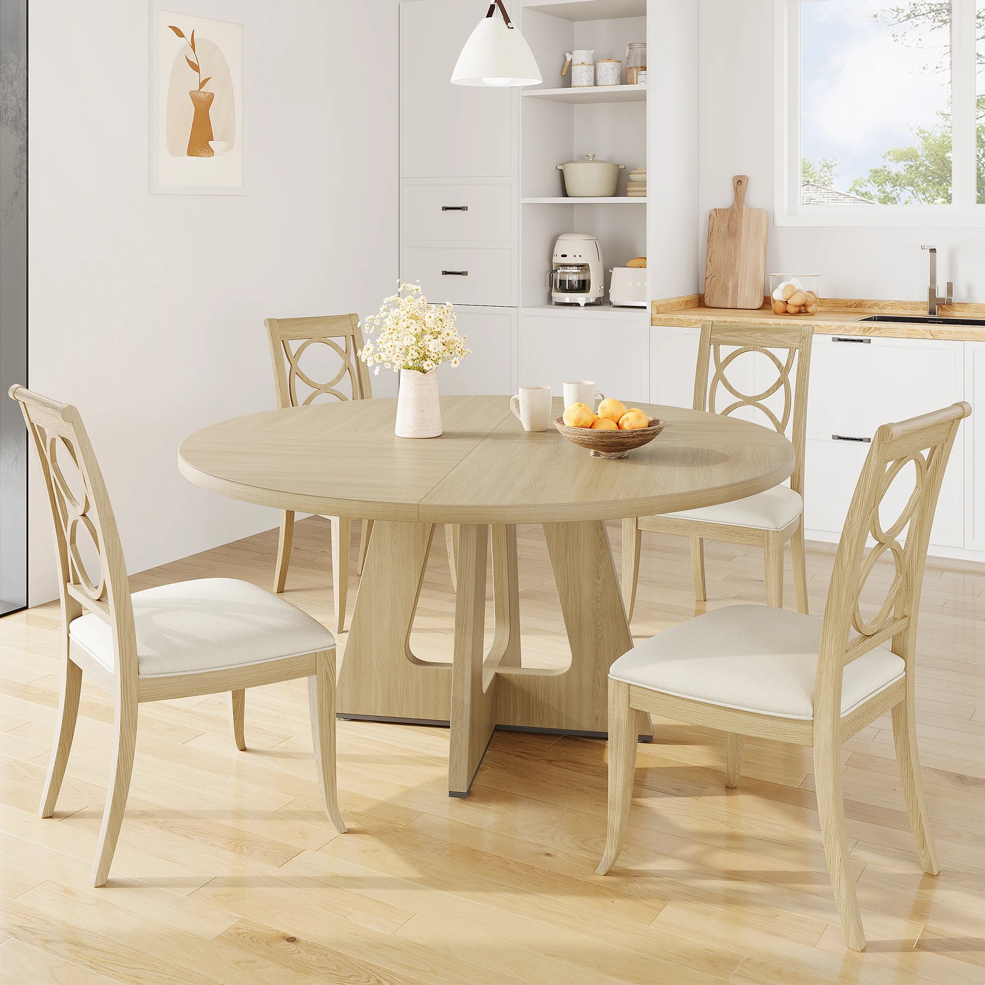 HiMISS 47 Inch Round Dining Table — Farmhouse Style Pedestal Base