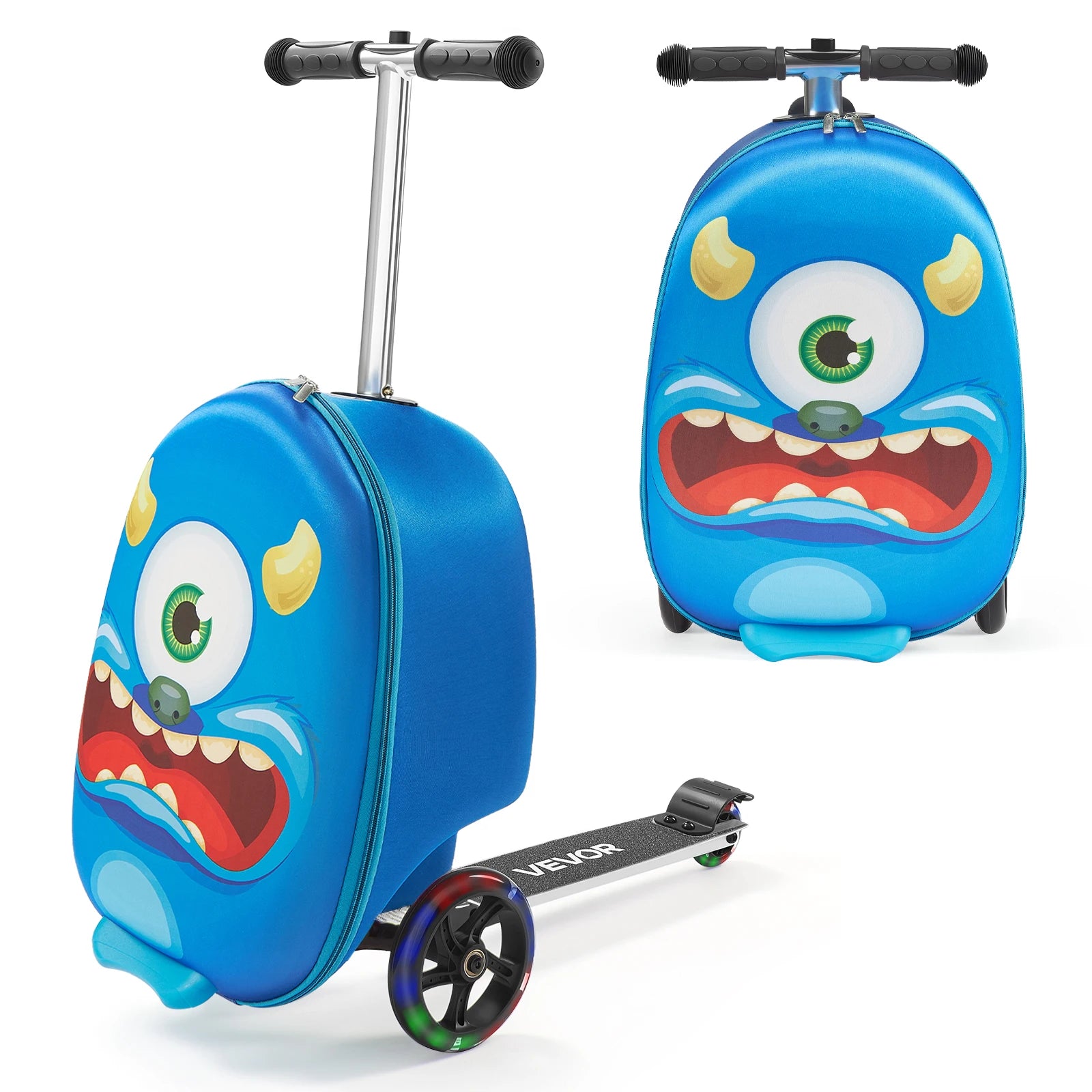 SucceBuy Kids Ride-On Luggage — 20L Scooter Suitcase with Flash Wheels