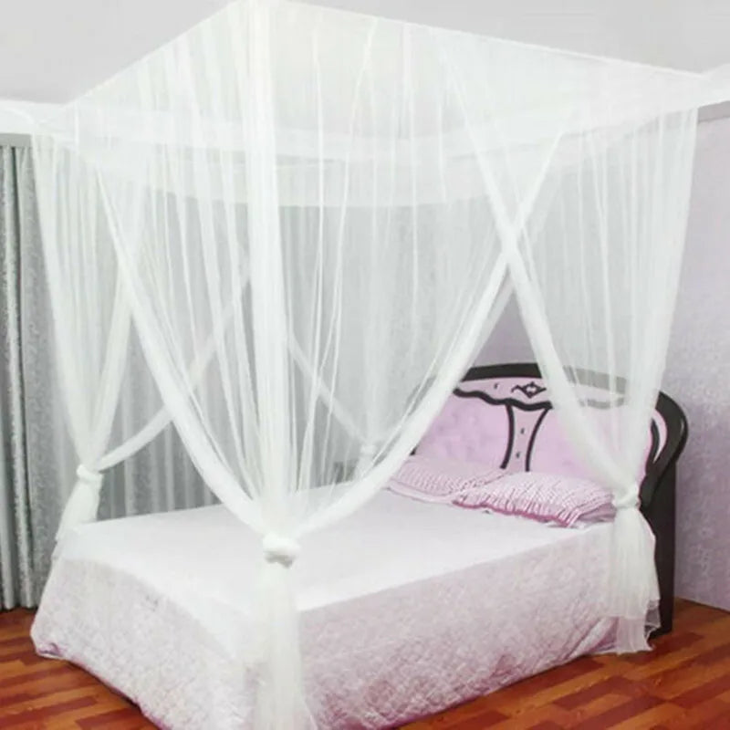Elegant Four-Door Canopy Mosquito Net — Protective Bedding for Home or Outdoor Use