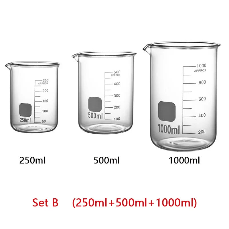 YWDL 3-Piece Glass Measuring Cup Set — Heat-Resistant Borosilicate Beakers