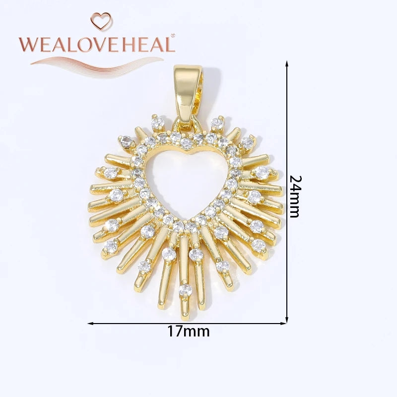 Sun Shaped Zirconia Pendants — 18K Gold Plated Jewelry Findings for DIY Crafts