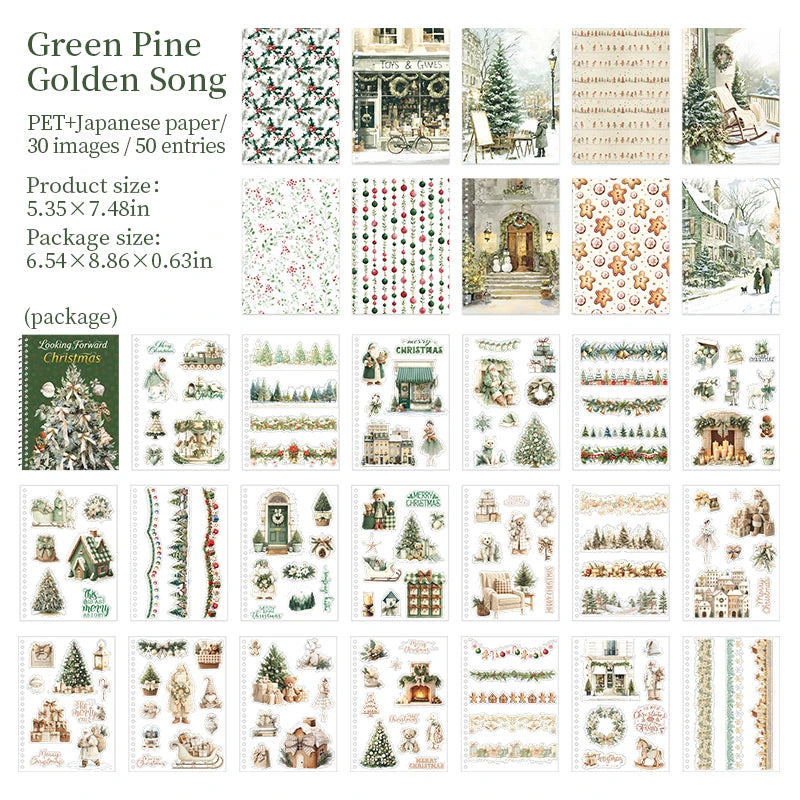 Retro Christmas Stationery Stickers — 50 Piece Santa Claus Decor Set