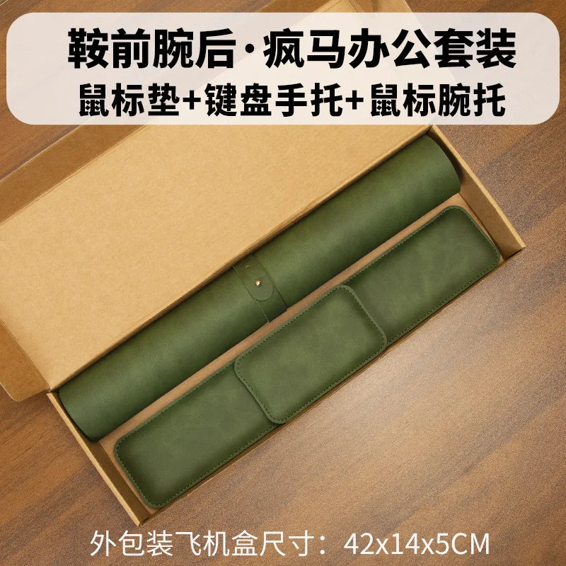 Large PU Leather Desk Mat — Ergonomic Wrist Rest Set for Office & Gaming