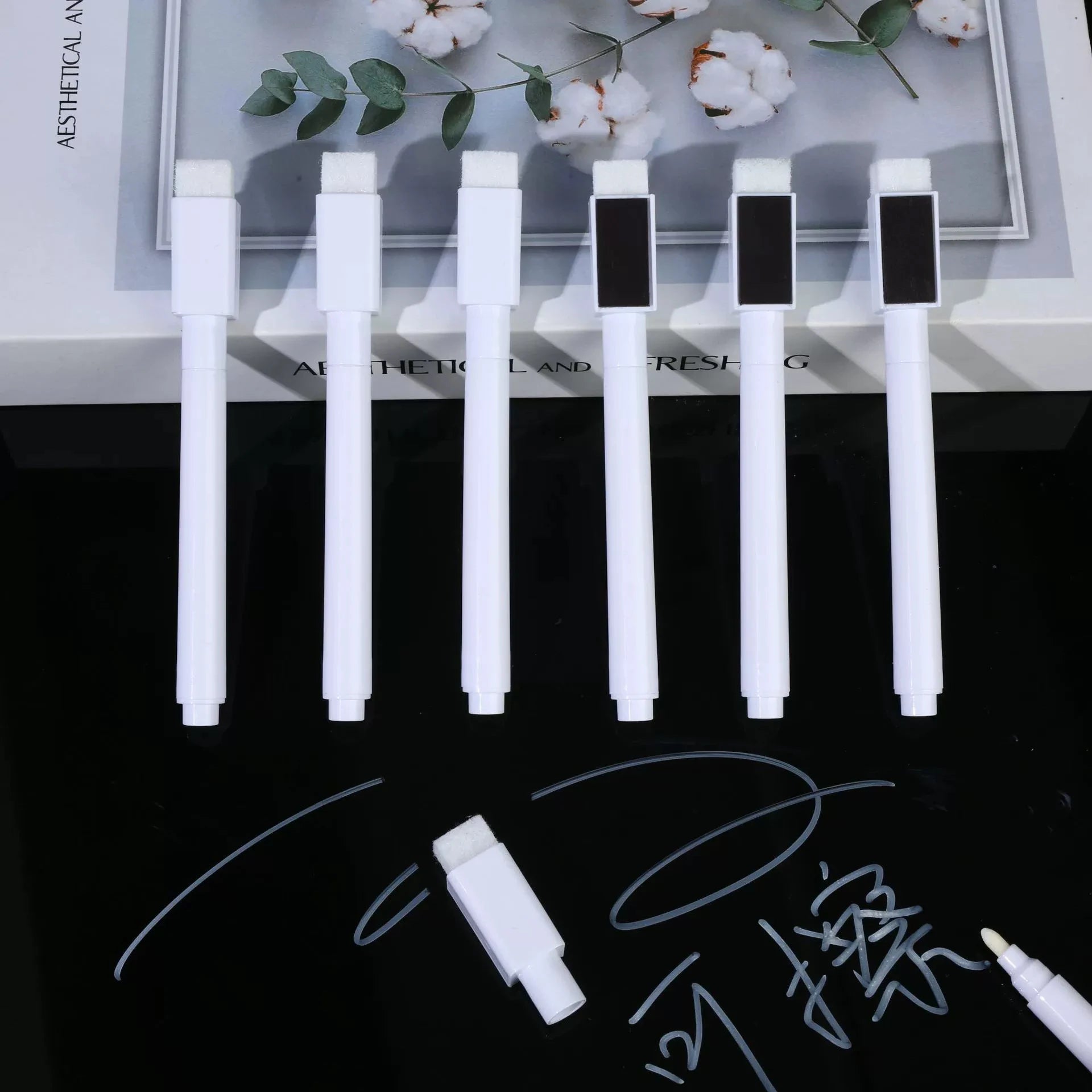Haile White Dry-Erase Markers — Integrated Eraser Head for Smooth Writing