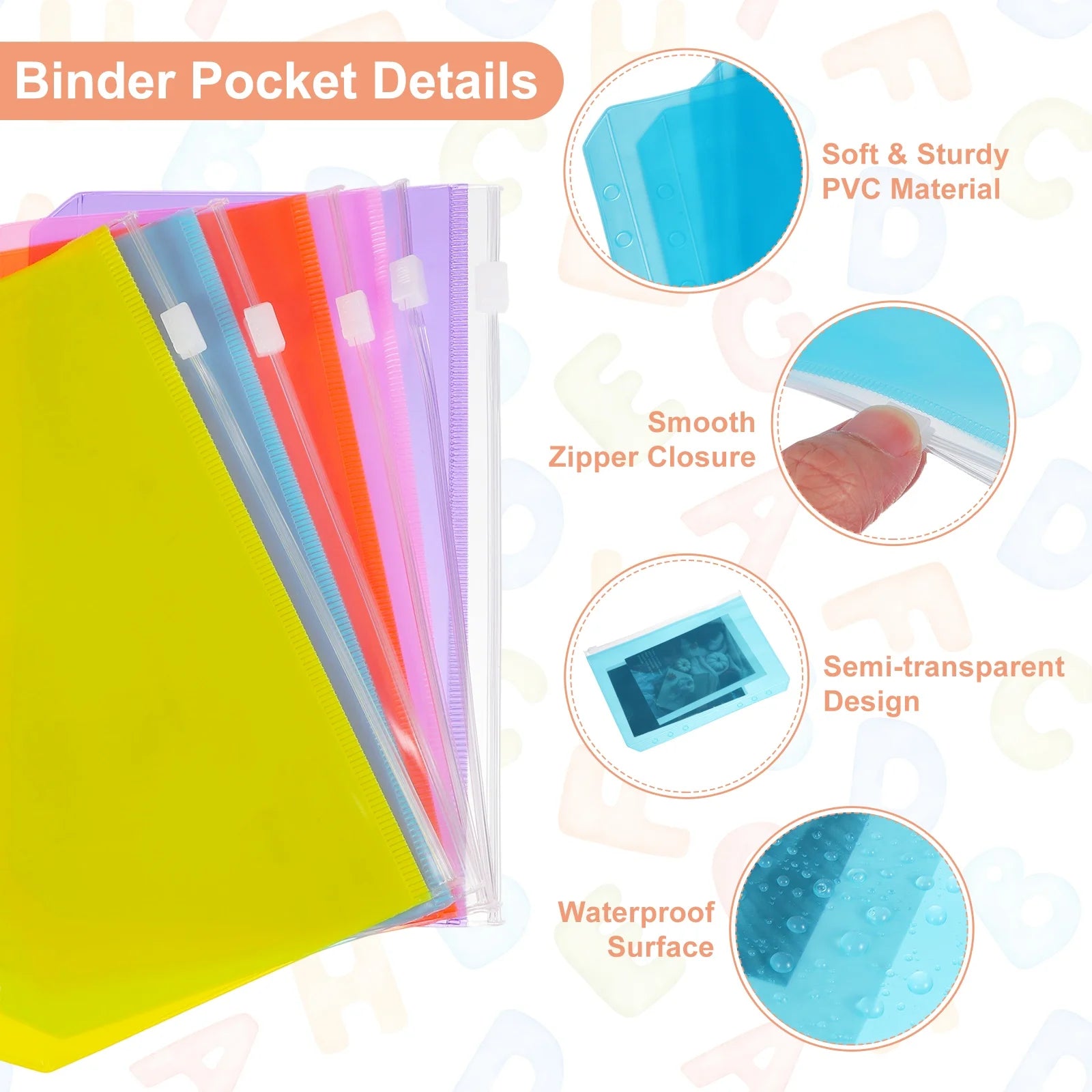 Multicolor Zipper Binder Pockets — Waterproof A5 & A6 Plastic File Folders