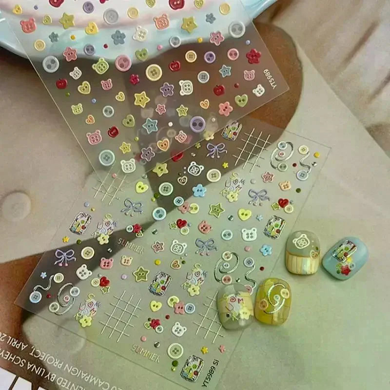 TPXCKz Embossed Nail Art Stickers — 3D Cartoon Decals for DIY Manicures