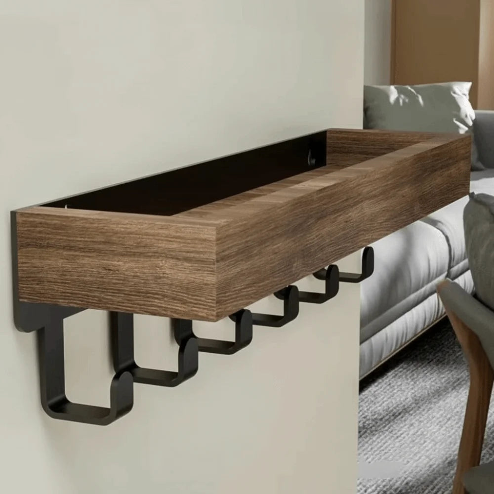 Multifunctional Wooden Key Holder — Wall Mounted Organizer with 6 Hooks