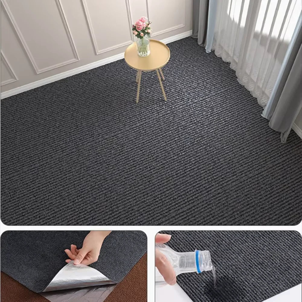 Self-Adhesive Solid Color Area Rug — Water Absorbent Floor Mat for Home