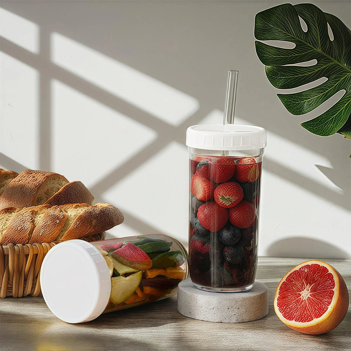 Wide Mouth Boba Glass Cup Set — Reusable Mason Jar with Straws & Lids