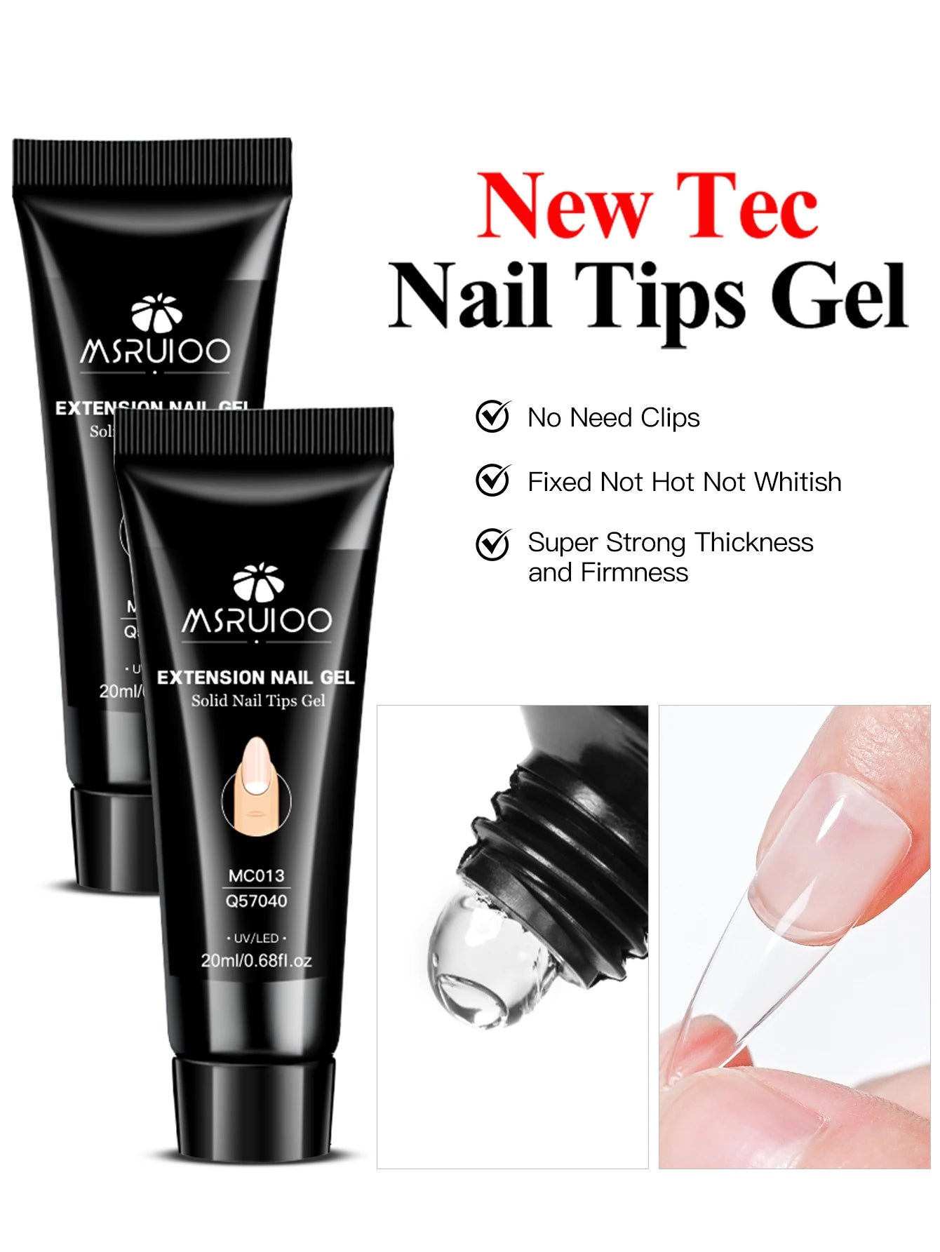 MSRUIOO Solid Nail Glue Gel — Long Lasting Adhesive for Press On Nails