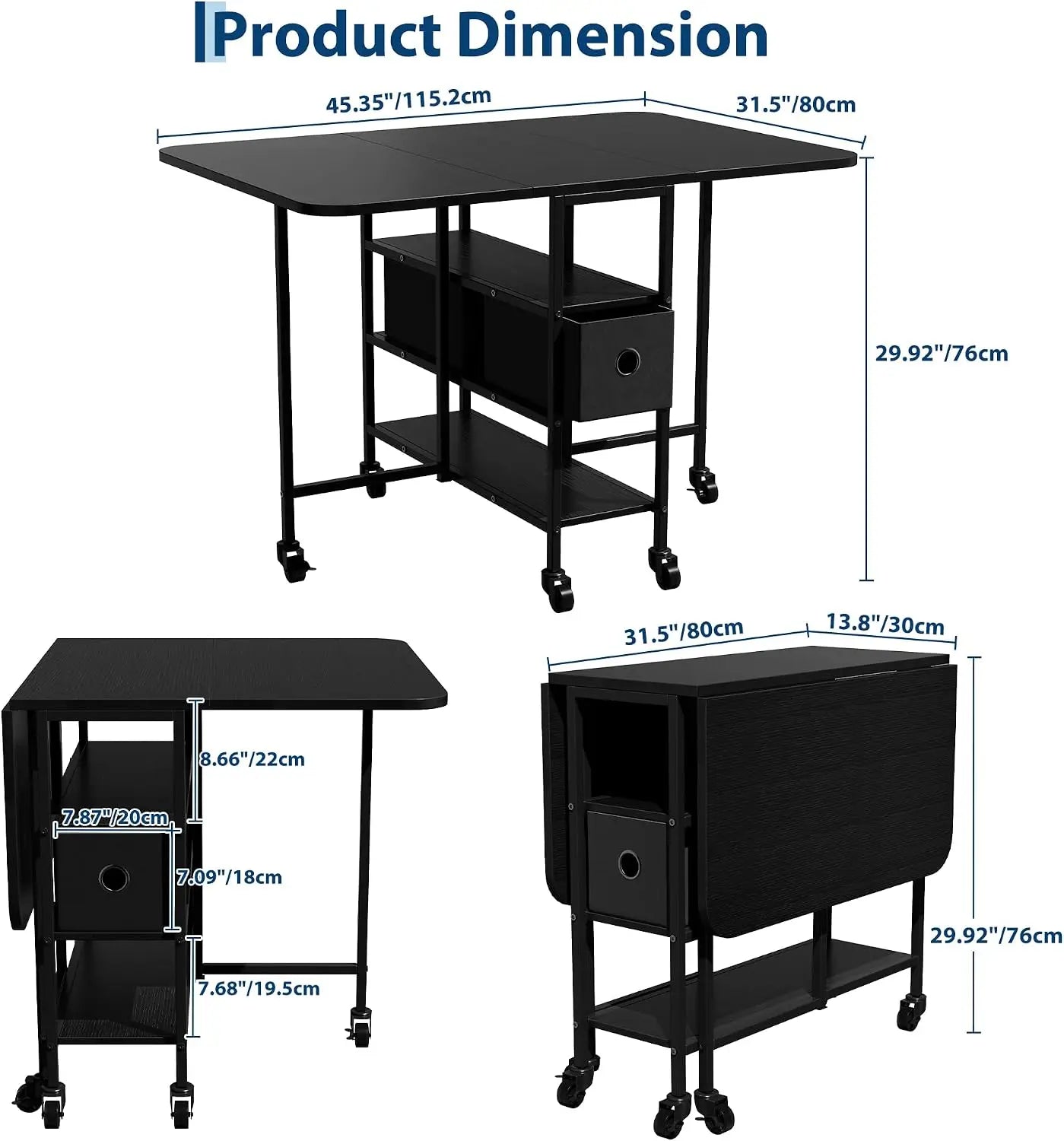 EliteZ Folding Dining Table — Mobile Drop Leaf Design with Storage