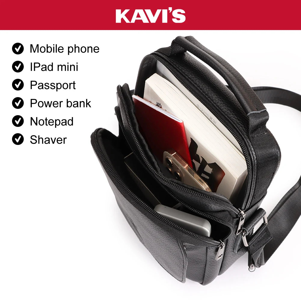 KAVI'S Genuine Leather Messenger Bag — Crossbody Shoulder Bag for iPad Mini