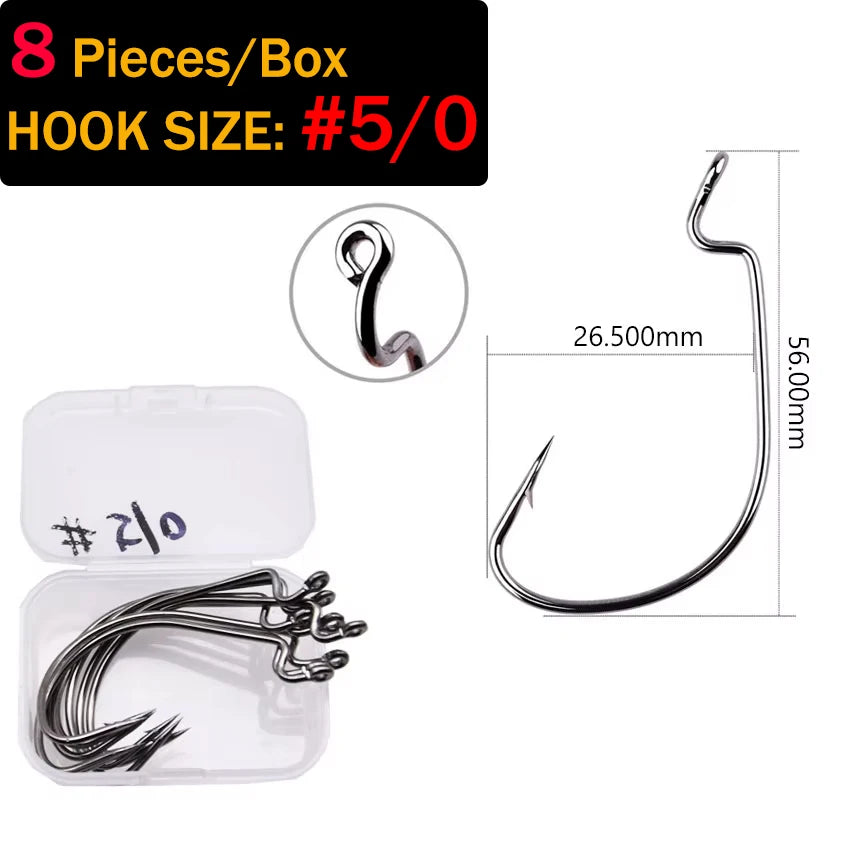 MrLurion Wide Gap Offset Fishing Hooks — High Carbon Steel Barbed Lures
