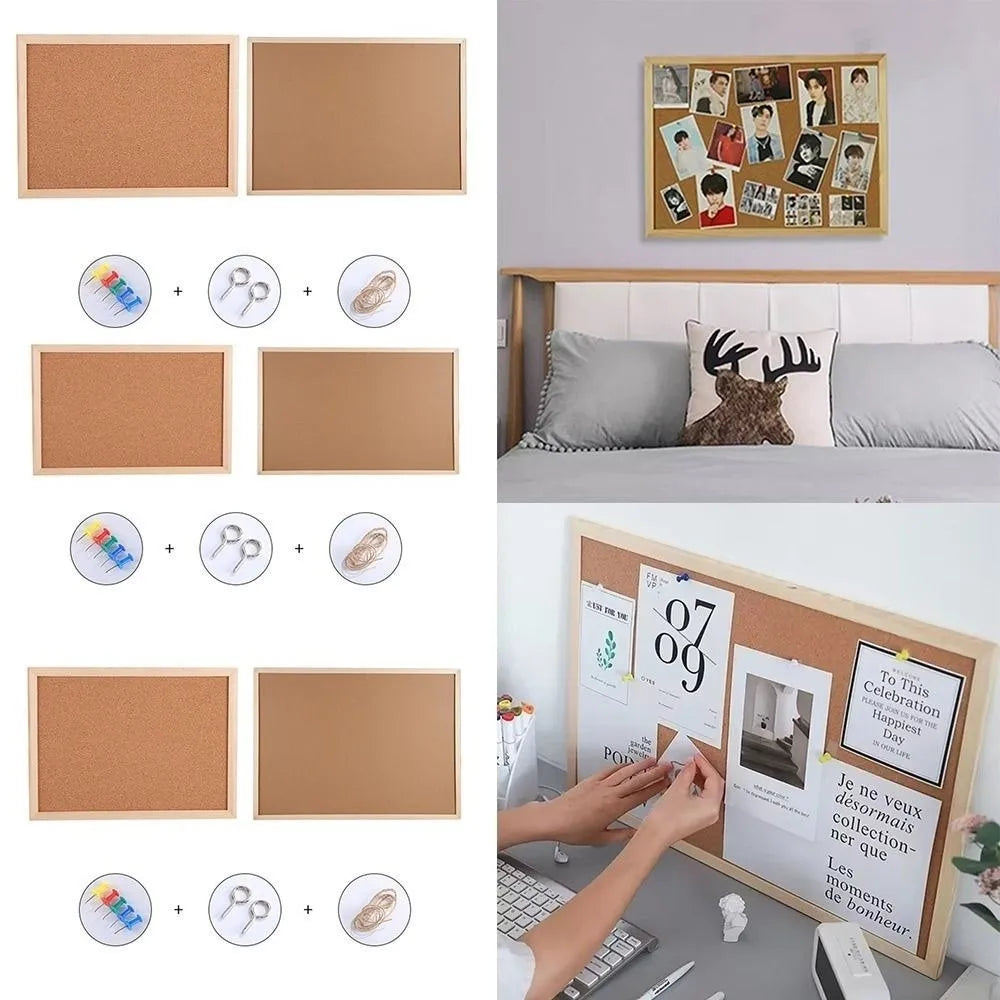 Wooden Framed Cork Bulletin Board — Decorative Memo Display Panel