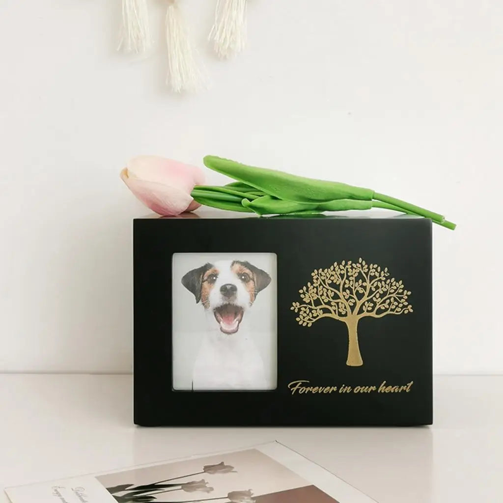 Wooden Pet Cremation Urn — Memorial Keepsake Box with Photo Frame