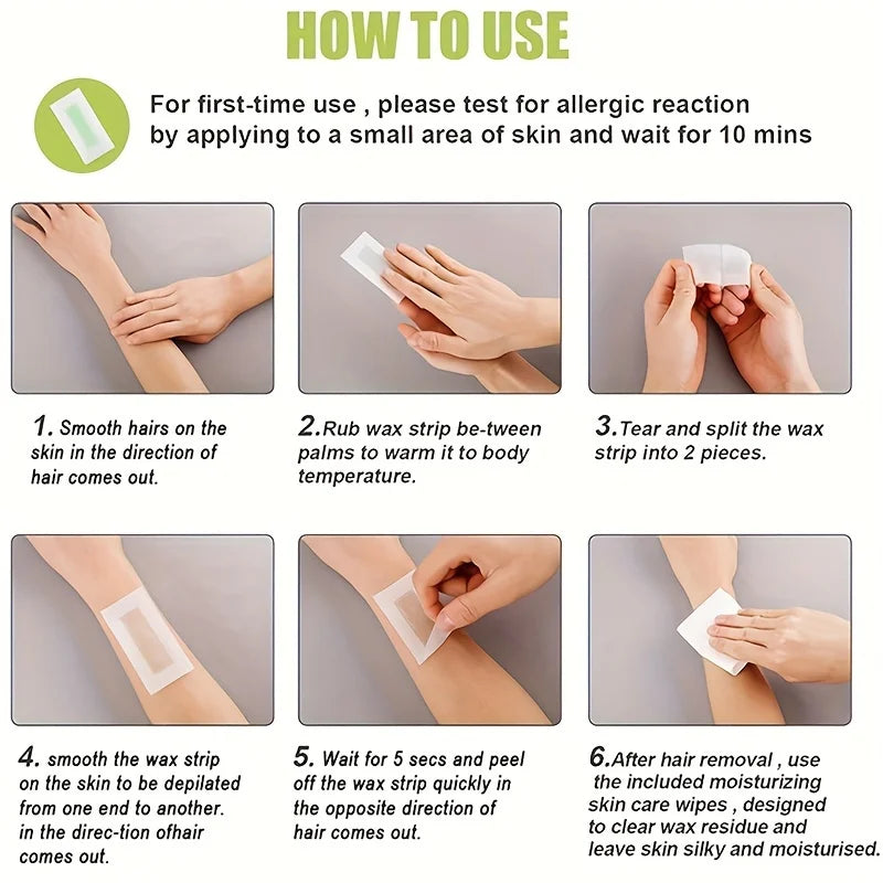 Professional Wax Hair Removal Strips — Double-Sided Paper for Body and Face