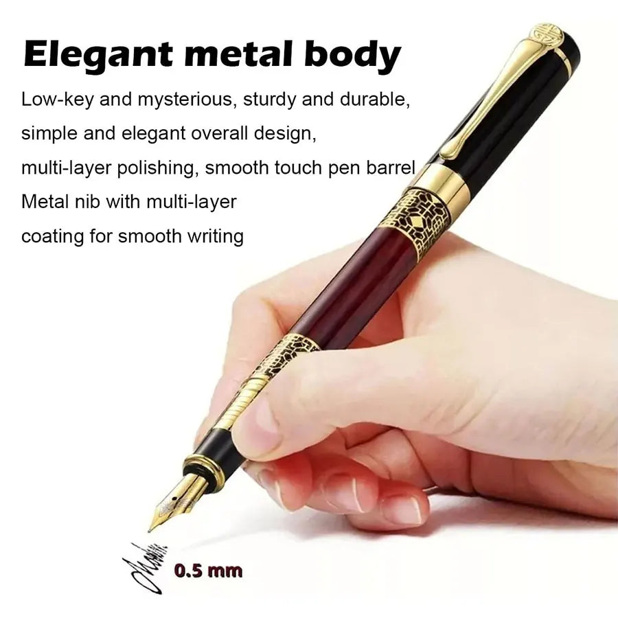 Retro Metal Fountain Pen — Elegant Writing Instrument with Wood Texture