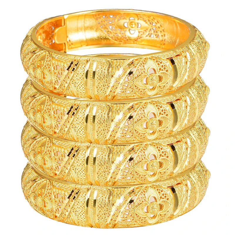 annayoyo Gold Color Bangle Set — Elegant Flower Design Jewelry for Women