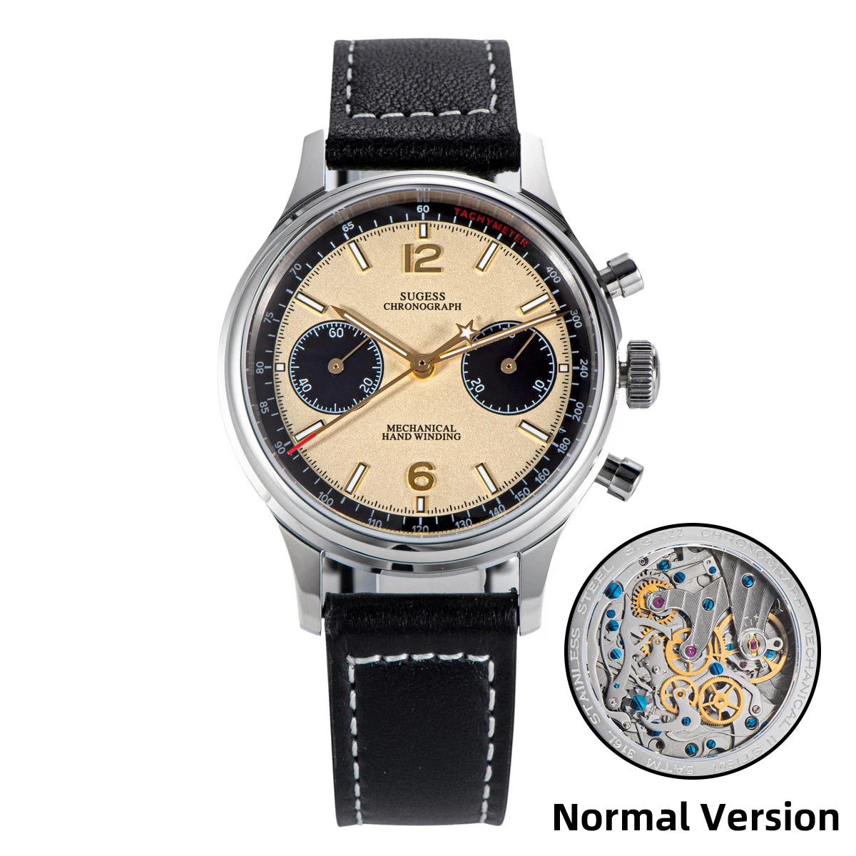 SUGESS 1963 Pilot Chronograph Watch — Mechanical Panda Dial Wristwatch