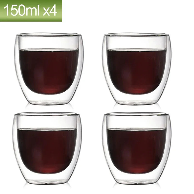 Double Wall Glass Cup Set — Heat Resistant Handmade Drinkware