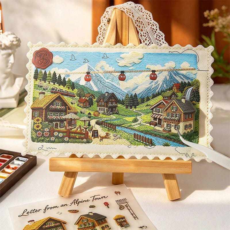 Cartoon Travel Scene Stickers — Reusable PET Decals for DIY Crafts