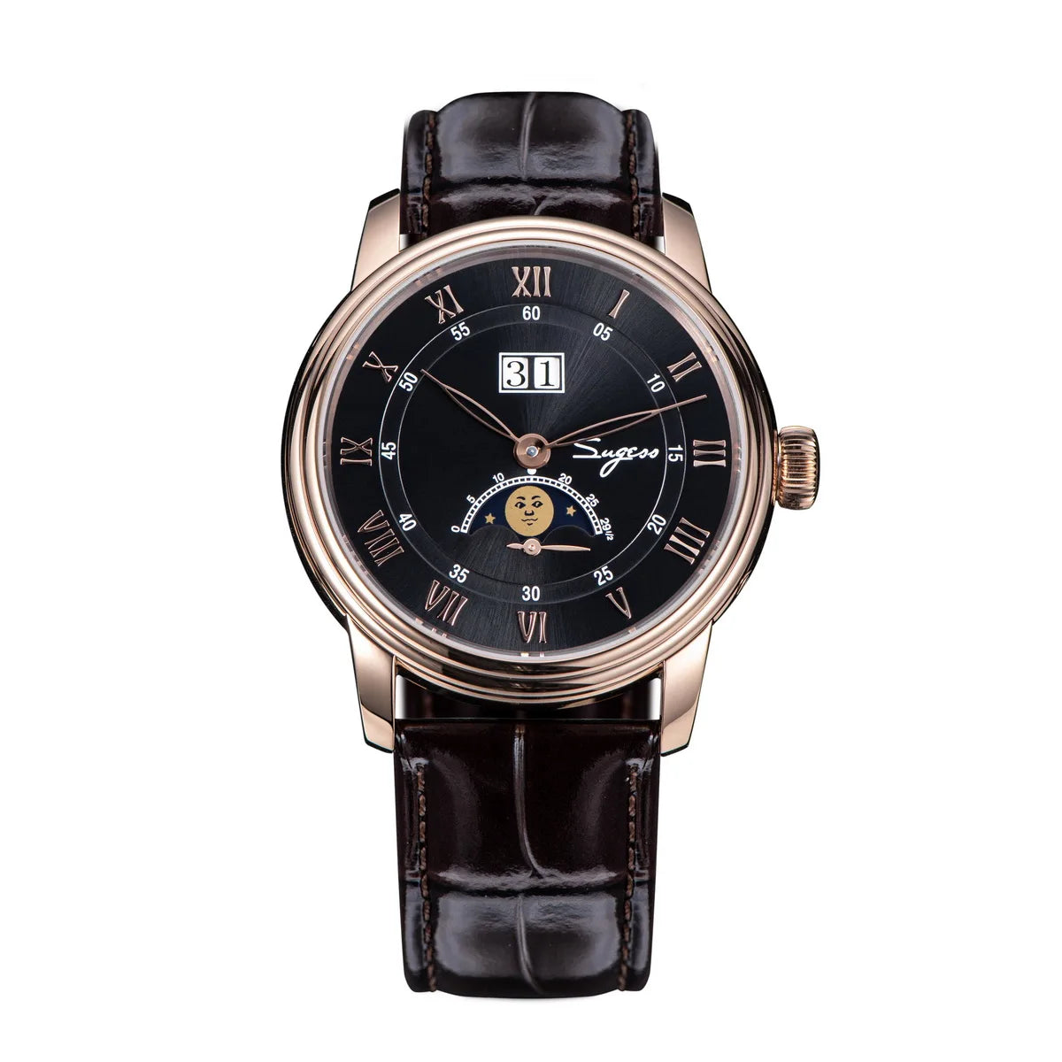 SUGESS Moonphase Automatic Watch — Blue Sandstone Dial & Sapphire Crystal