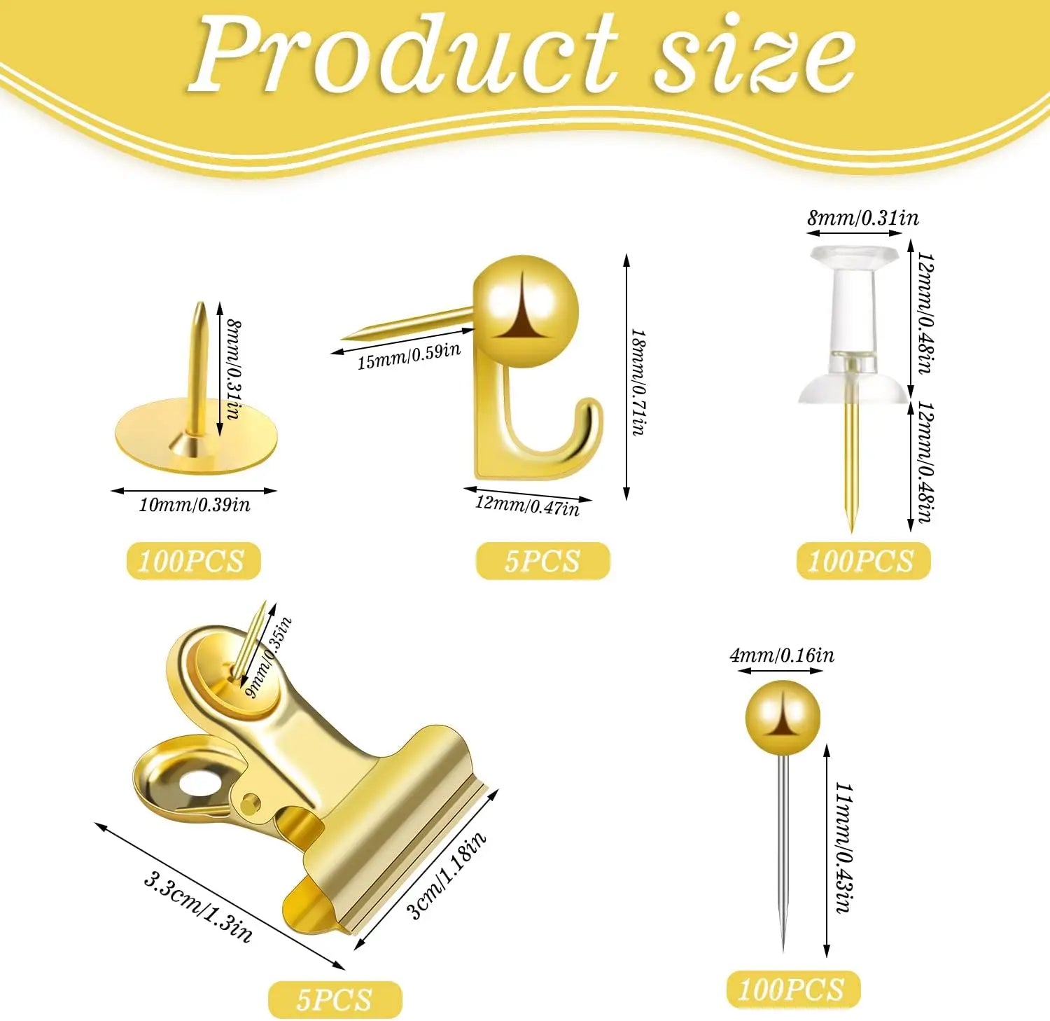 LZN 310-Piece Office Stationery Set — Decorative Push Pins & Binder Clips