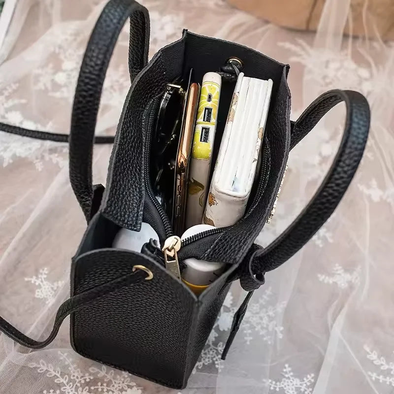 Lychee Grain Faux Leather Satchel — Versatile Triple-Use Handbag