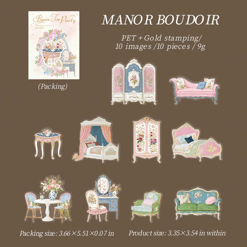 Rococo Theme Decorative Stickers — 10 Sheets of Large PET Decals for Scrapbooking