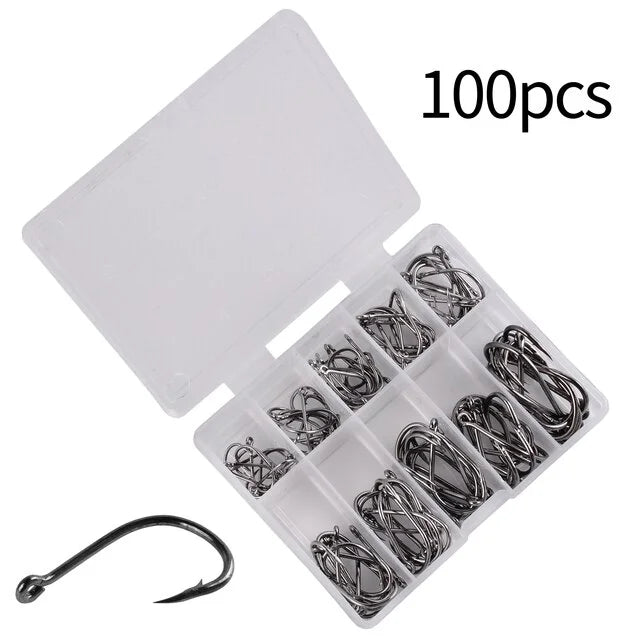 Carbon Steel Fishing Hook Set — Sharp Barbed Single Circle Hooks