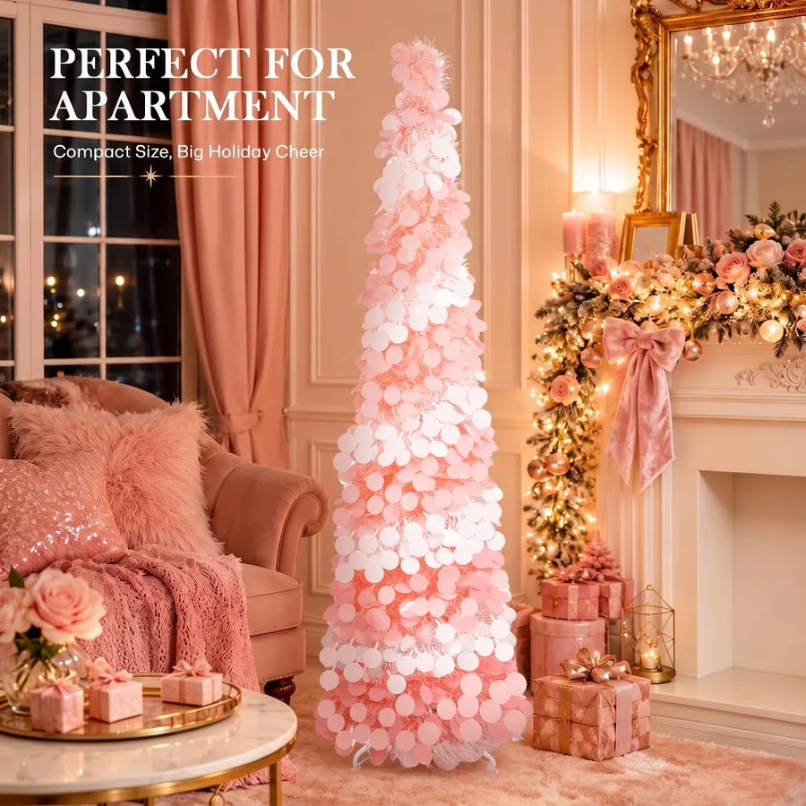 HATISAN 5ft Pencil Christmas Tree — Collapsible Tinsel Pop Up Decor