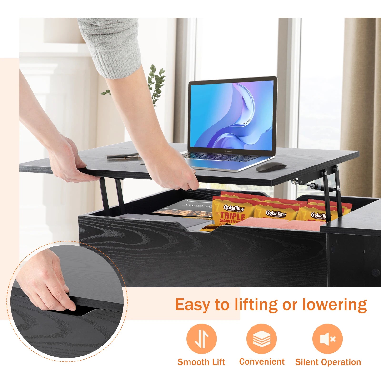 JHK Lift Top Coffee Table — Adjustable Height Desk & Storage Unit