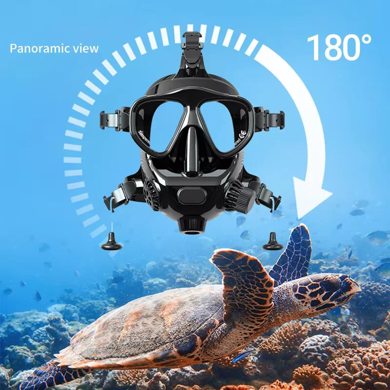Full Face Snorkeling Mask — Panoramic View with Camera Mount