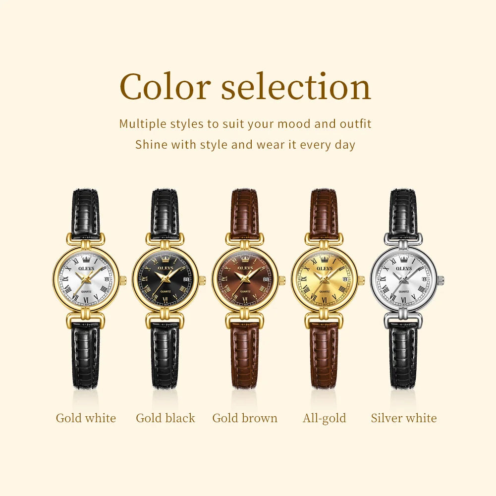 OLEVS 5645 Women's Quartz Watch — Elegant Leather Strap & Date Display