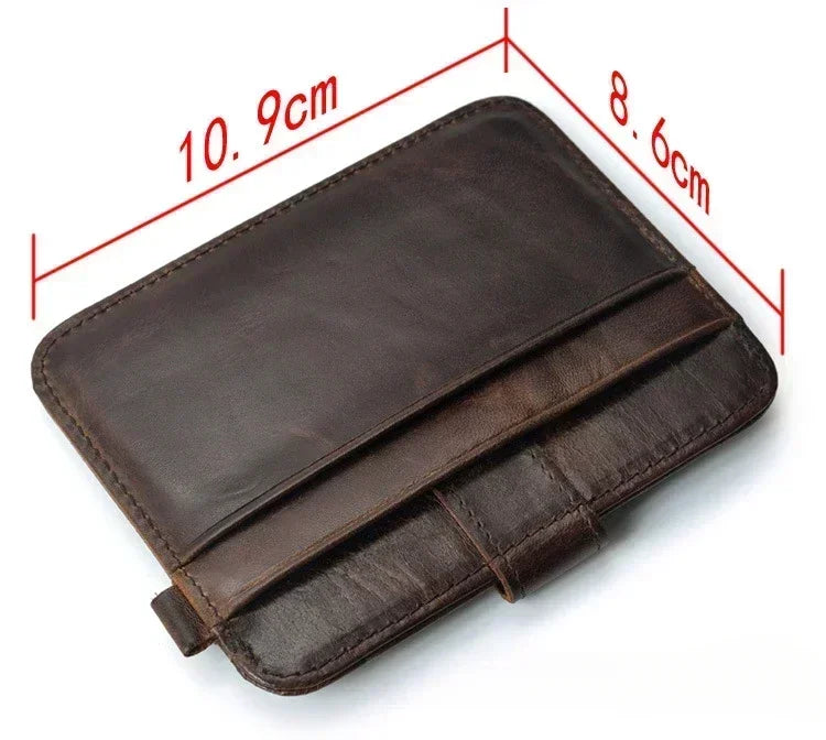 Men's Genuine Cow Leather Slim Wallet — Compact Card Holder & Coin Purse