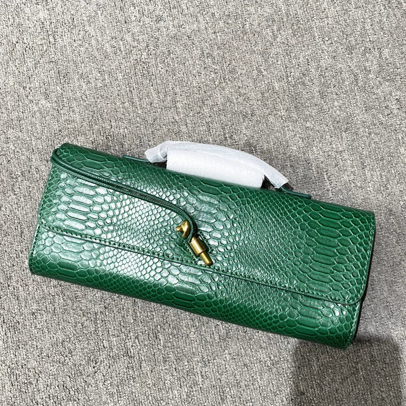 Elegant Snake Pattern Clutch Bag — Sequined Evening Handbag with Top Handle