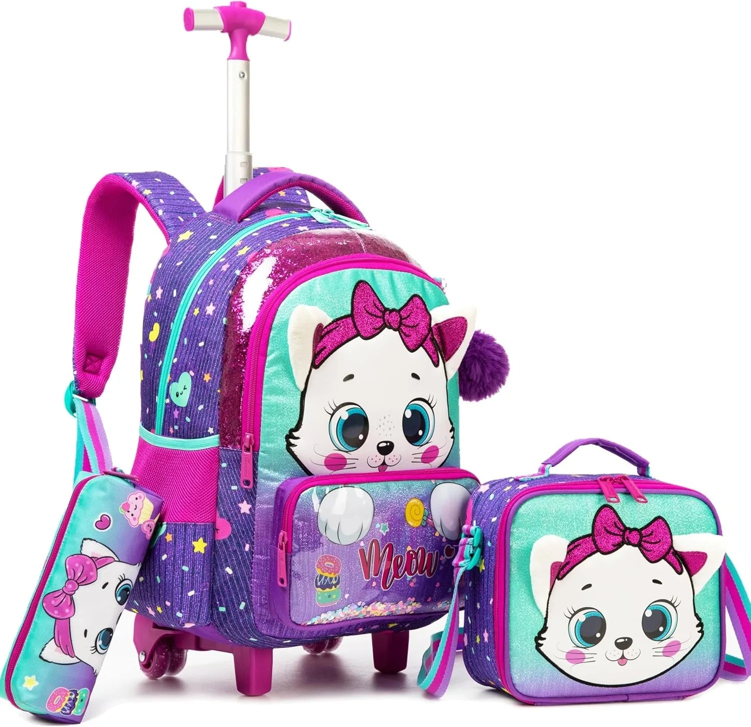 Rolling Backpack for Girls — Cute Animal Print School Bag with Wheels
