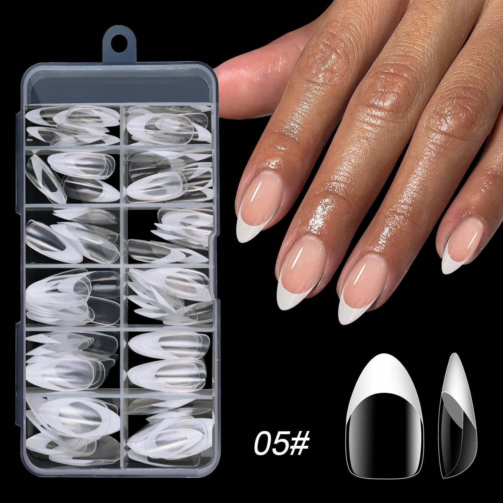 French Tip Press On Nails — Medium Almond Chrome Design, 120 Piece Set