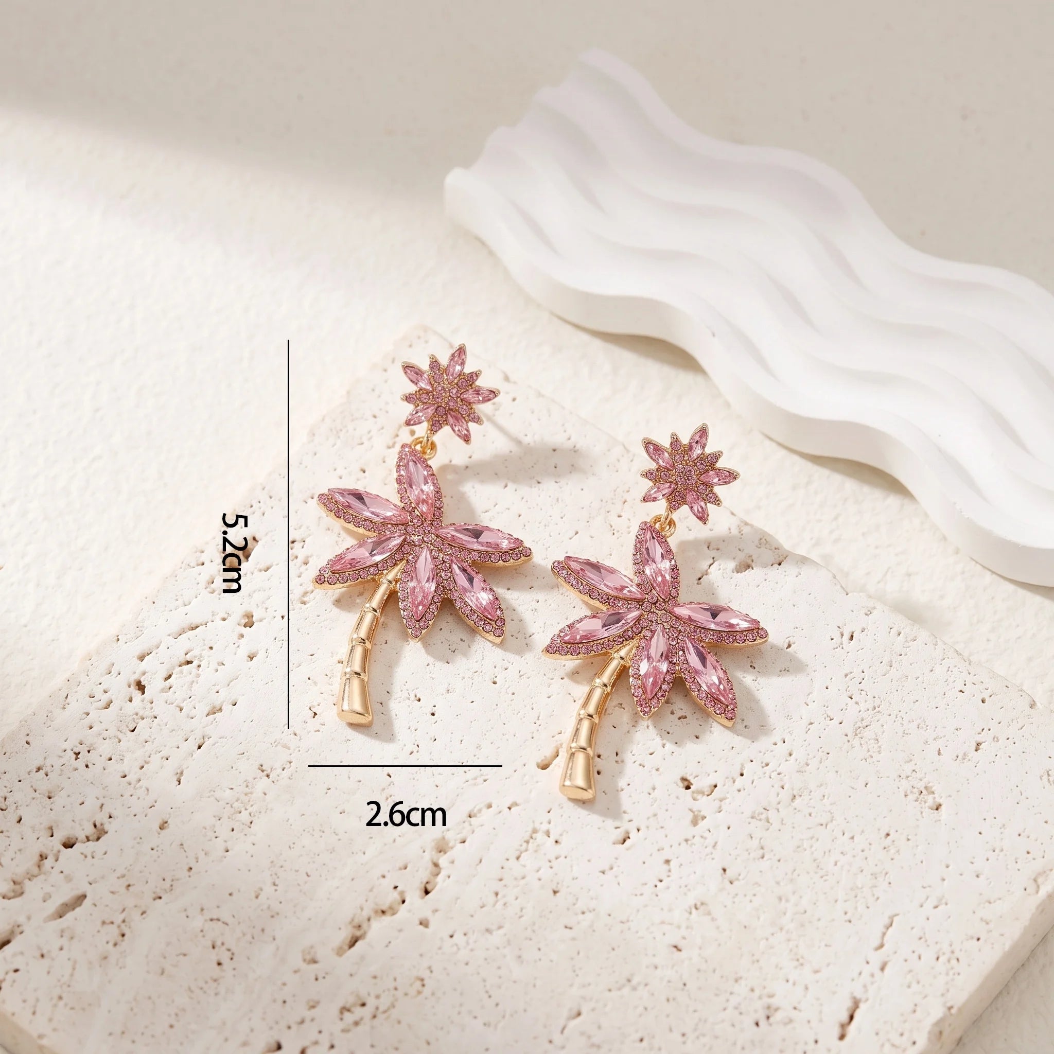 Obega Tropical Coconut Palm Tree Earrings — Shiny Rhinestone Beach Statement Jewelry