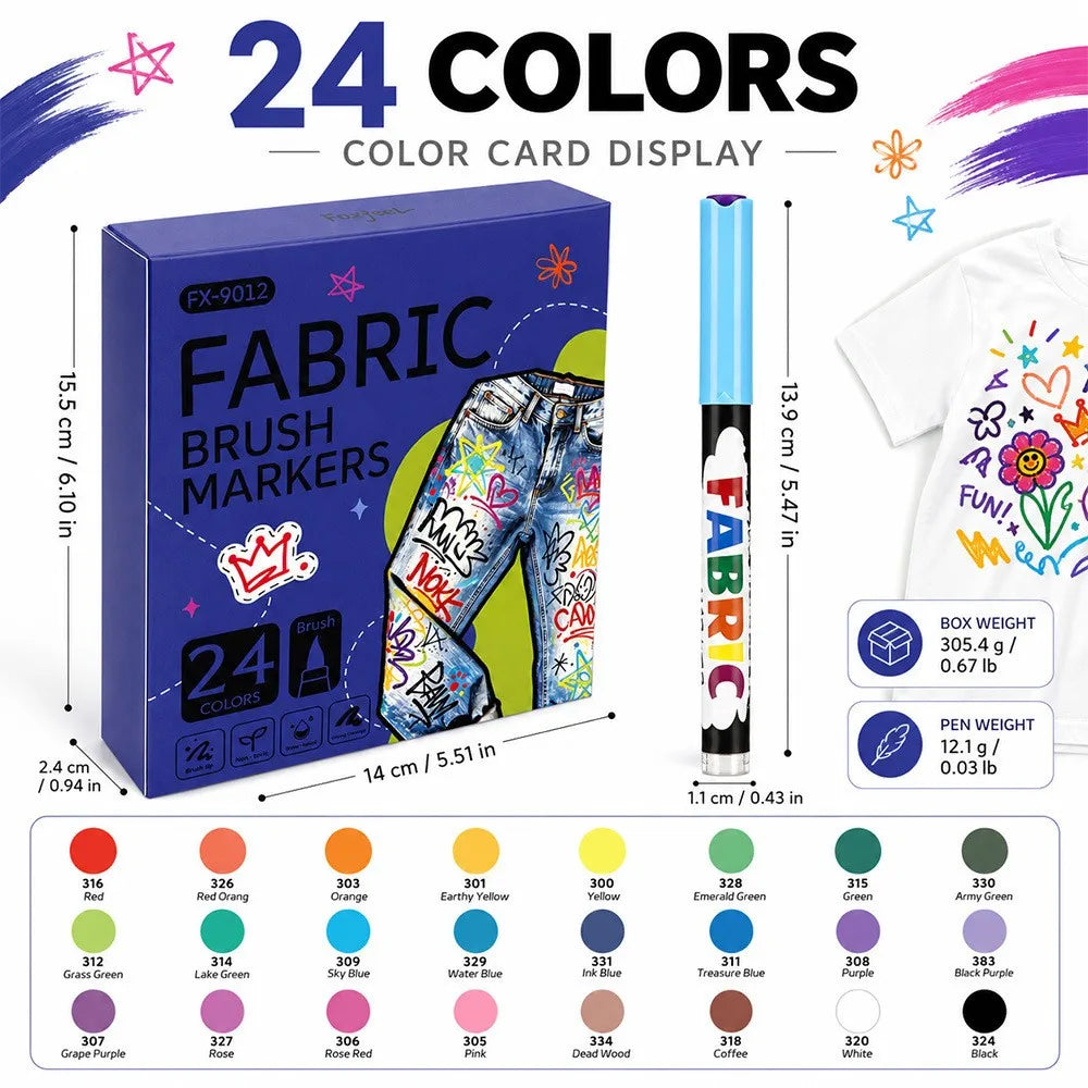 Permanent Fabric Marker Pens — Vibrant Liquid Ink Textile Art Set