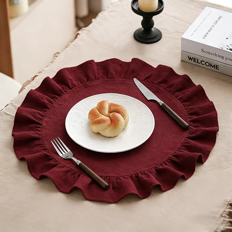 Cotton Ruffle Placemats and Napkins — Elegant Table Decor for Dining