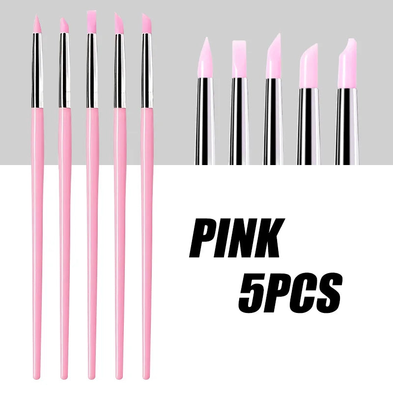 Silicone Nail Art Brush Set — 5-Piece DIY Manicure & Dotting Tool Kit