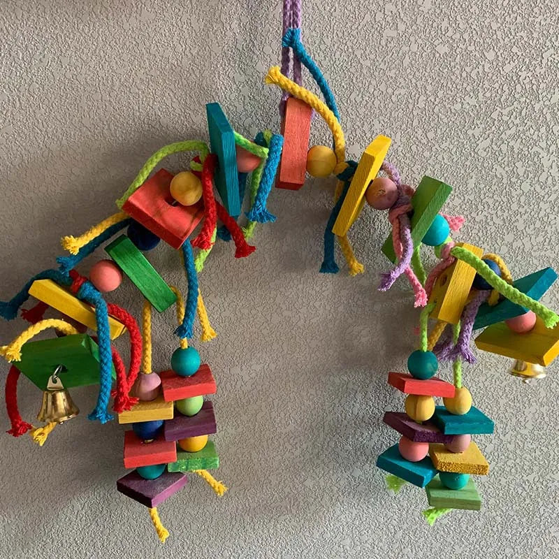 Colorful Wooden Bird Toy — Engaging Chewing Accessory for Parrots
