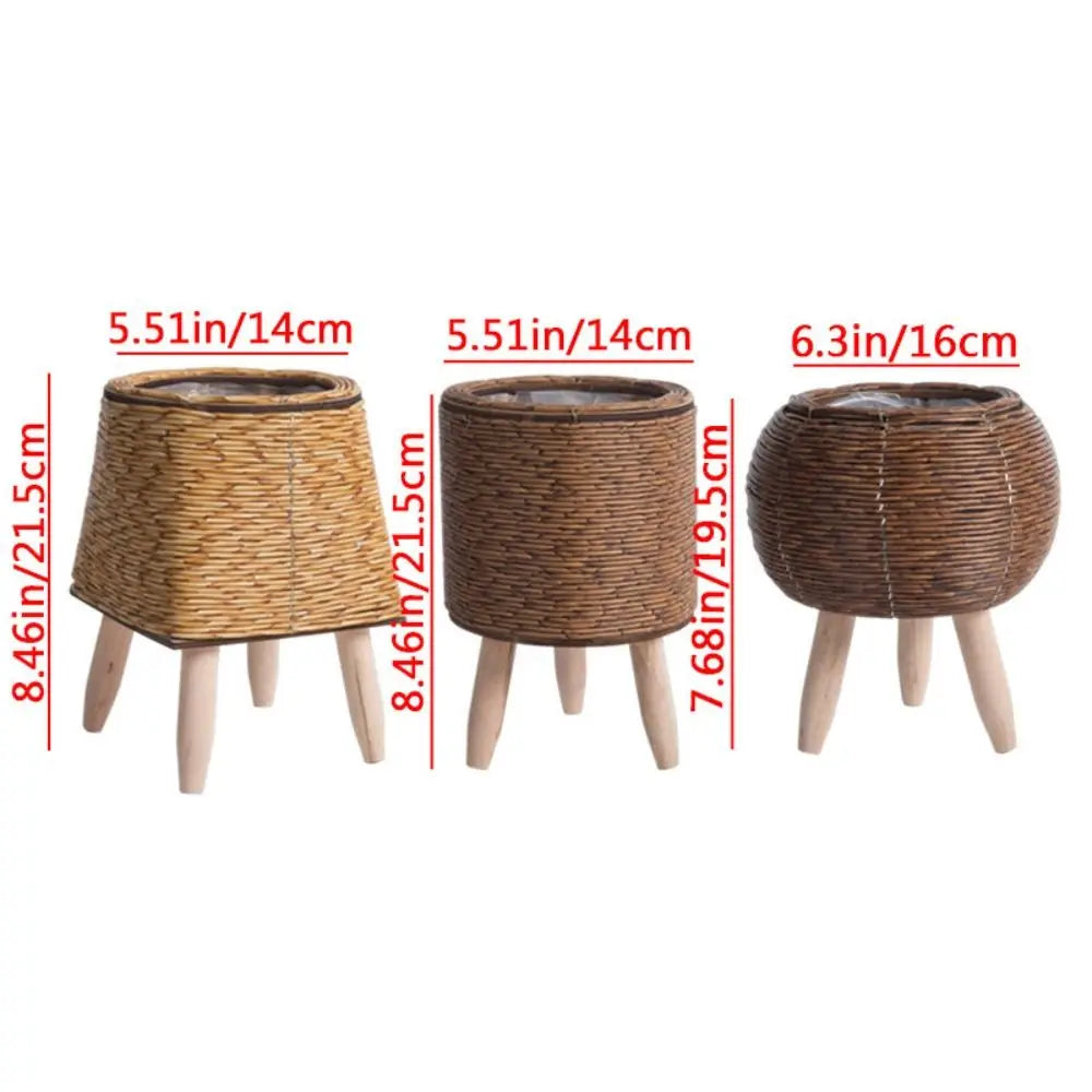 Rattan Woven Flower Pot — Decorative Plant Stand with Removable Legs