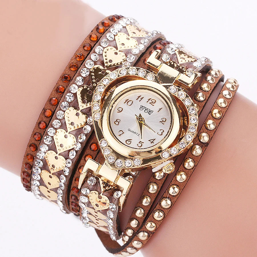 Women's Rhinestone Heart Dial Watch — Elegant Velvet Band Wristwatch