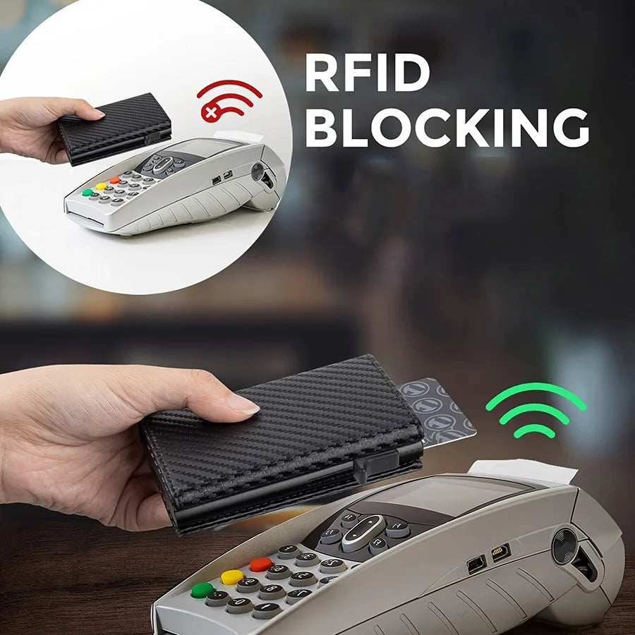 Men's Carbon Fiber Wallet — RFID Blocking Pop-Up Card Holder